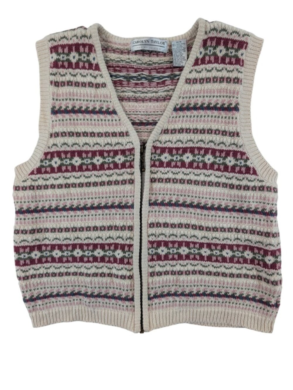 vtg Carolyn Taylor Sweater Vest | Fair Isle Zip Up Knit Sz Medium